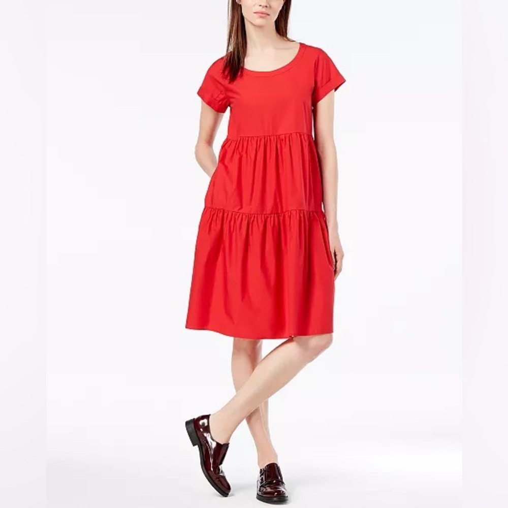 Weekend Max Mara Cotton Tiered Pullover Summer Dress Pink